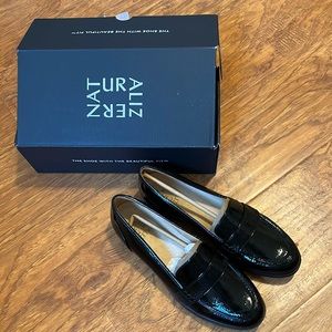 Black patent loafers